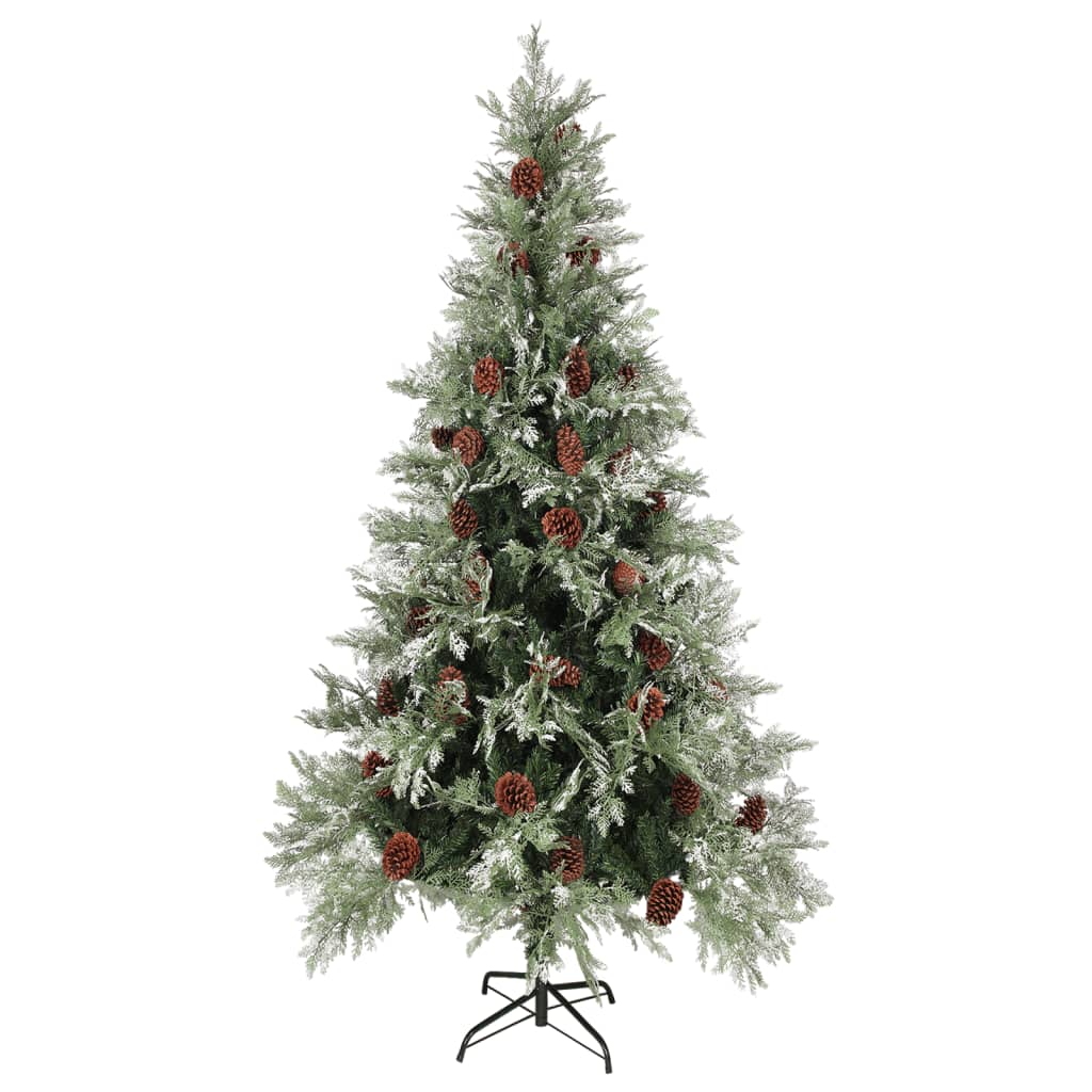 Weihnachtsbaum mit Zapfen Grün und Weiß 225 cm PVC & PE