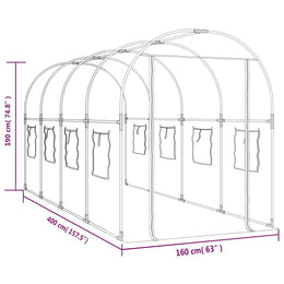 vidaXL Gewächshaus Transparent 160x400x190 cm PVC & Stahl