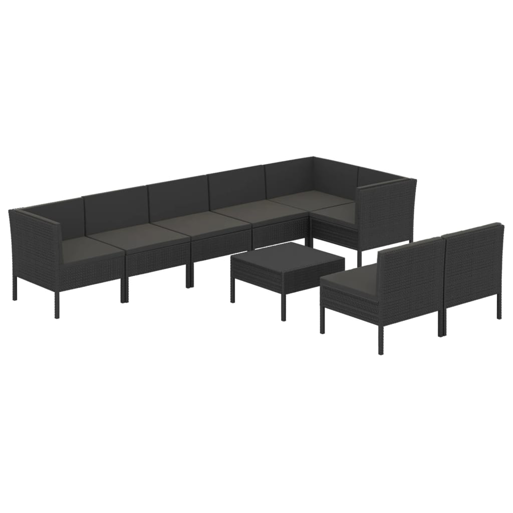 9-tlg. Garten-Lounge-Set mit Auflagen Poly Rattan Schwarz
