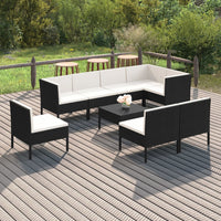 9-tlg. Garten-Lounge-Set mit Auflagen Poly Rattan Schwarz