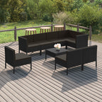 9-tlg. Garten-Lounge-Set mit Auflagen Poly Rattan Schwarz
