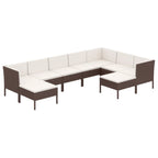 9-tlg. Garten-Lounge-Set mit Auflagen Poly Rattan Braun