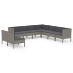9-tlg. Garten-Lounge-Set mit Auflagen Poly Rattan Grau