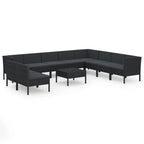 11-tlg. Garten-Lounge-Set mit Auflagen Poly Rattan Schwarz