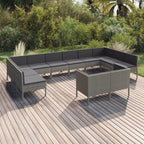 12-tlg. Garten-Lounge-Set mit Auflagen Poly Rattan Grau