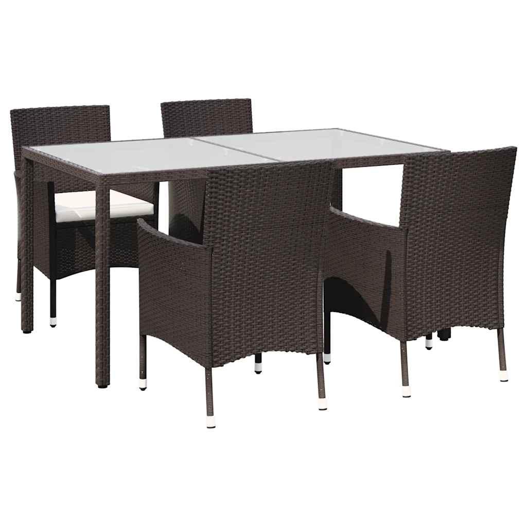 5-tlg. Garten-Essgruppe mit Auflagen Poly Rattan Braun