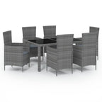 7-tlg. Garten-Essgruppe mit Kissen Poly Rattan Grau
