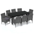 9-tlg. Garten-Essgruppe mit Kissen Poly Rattan Grau