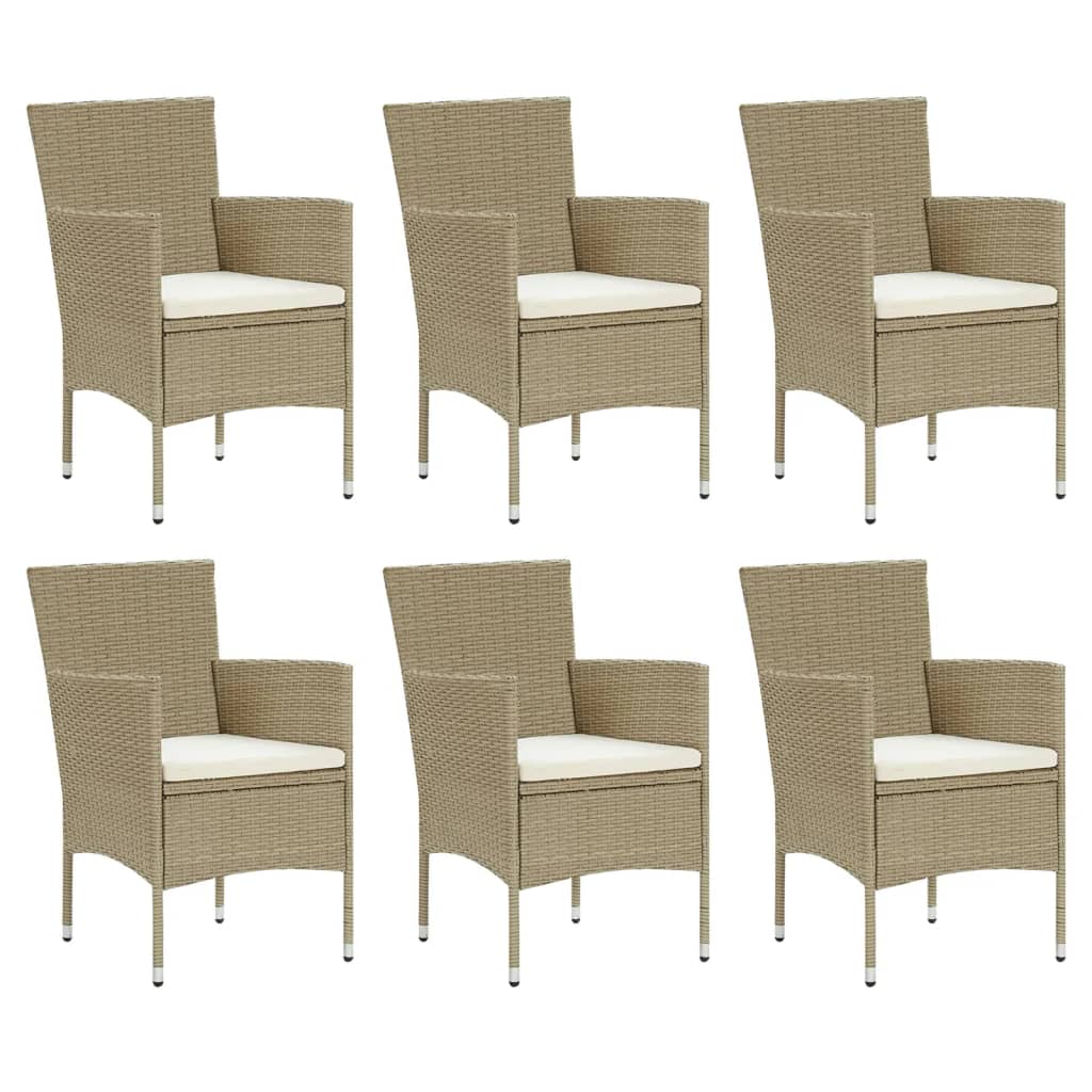 7-tlg. Garten-Essgruppe mit Kissen Poly Rattan Beige