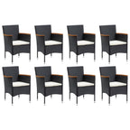 9-tlg. Garten-Essgruppe mit Kissen Poly Rattan Schwarz