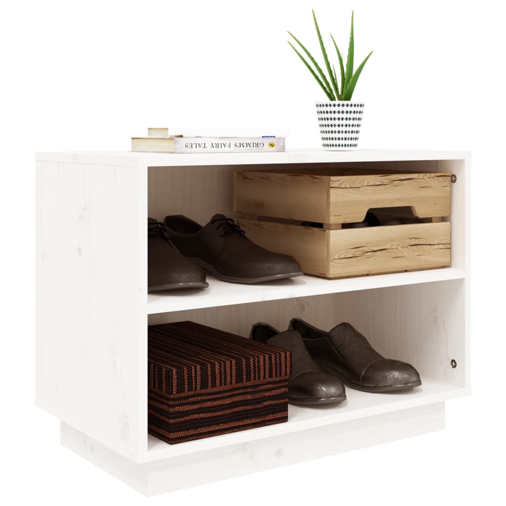 Schuhschrank Weiß 60x34x45 cm Massivholz Kiefer