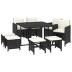 9-tlg. Garten-Essgruppe mit Kissen Poly Rattan Schwarz