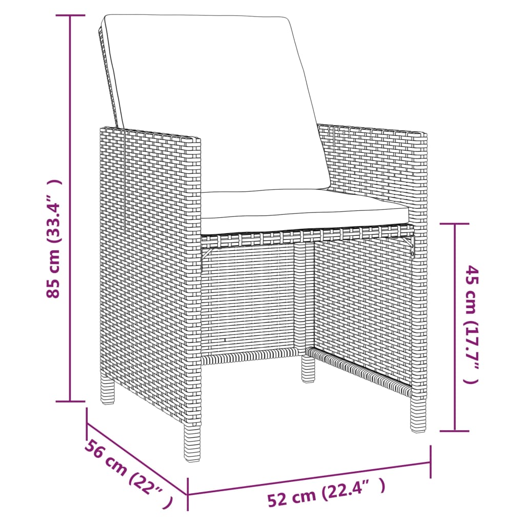 9-tlg. Garten-Essgruppe mit Kissen Poly Rattan Schwarz