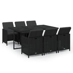 7-tlg. Garten-Essgruppe mit Kissen Poly Rattan Schwarz