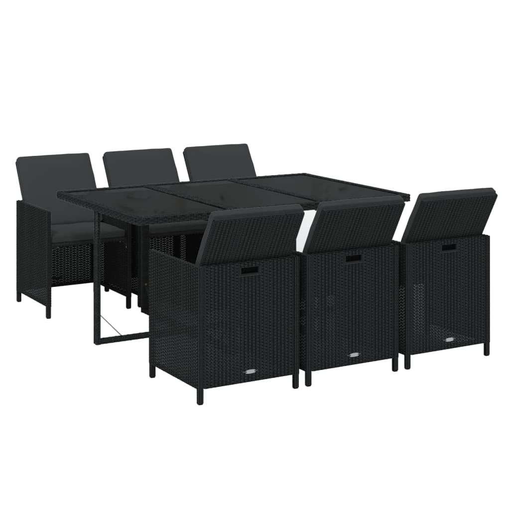 7-tlg. Garten-Essgruppe mit Kissen Poly Rattan Schwarz