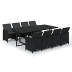 9-tlg. Garten-Essgruppe mit Kissen Poly Rattan Schwarz