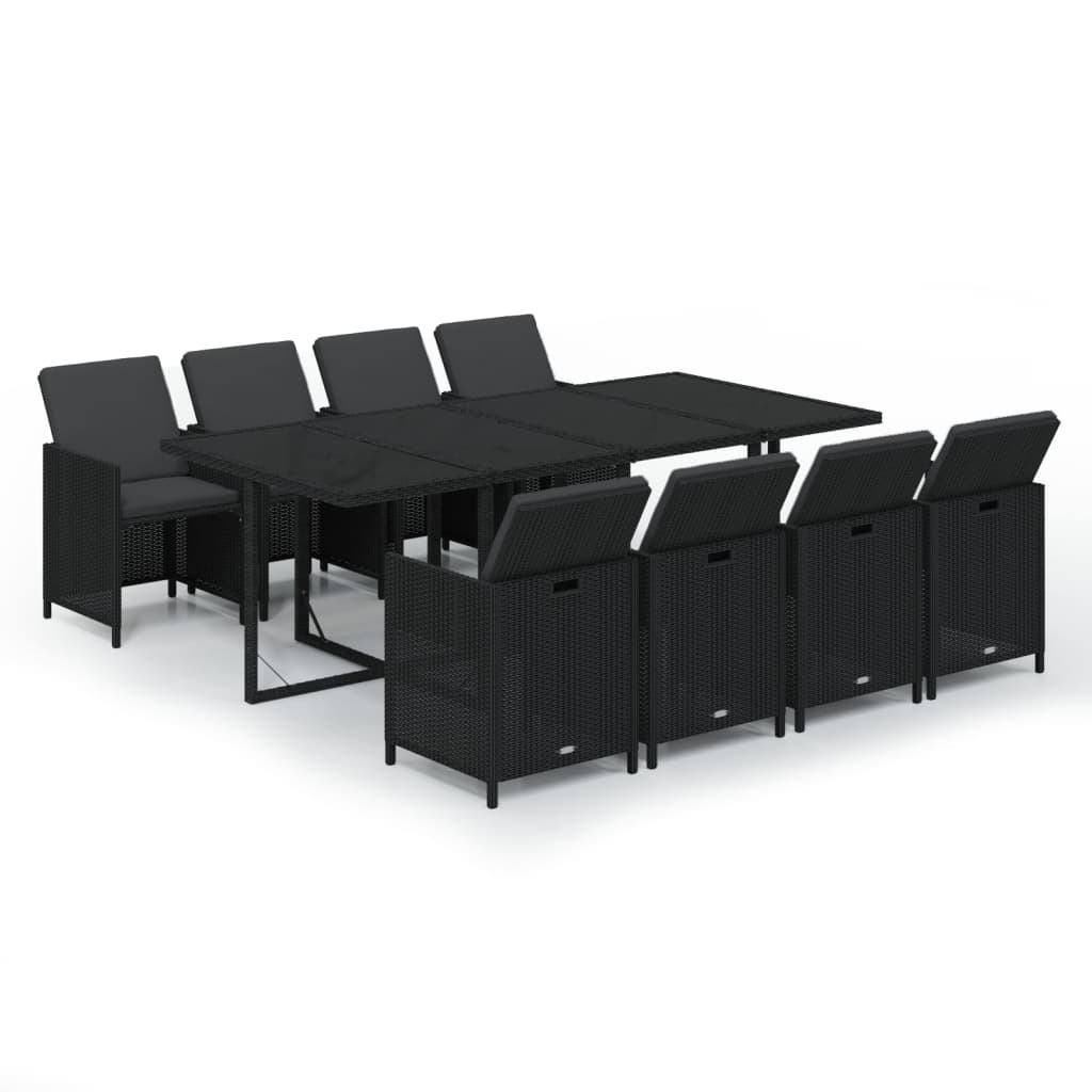 9-tlg. Garten-Essgruppe mit Kissen Poly Rattan Schwarz