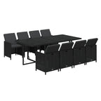 9-tlg. Garten-Essgruppe mit Kissen Poly Rattan Schwarz