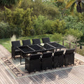 9-tlg. Garten-Essgruppe mit Kissen Poly Rattan Schwarz