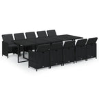 11-tlg. Garten-Essgruppe mit Kissen Poly Rattan Schwarz