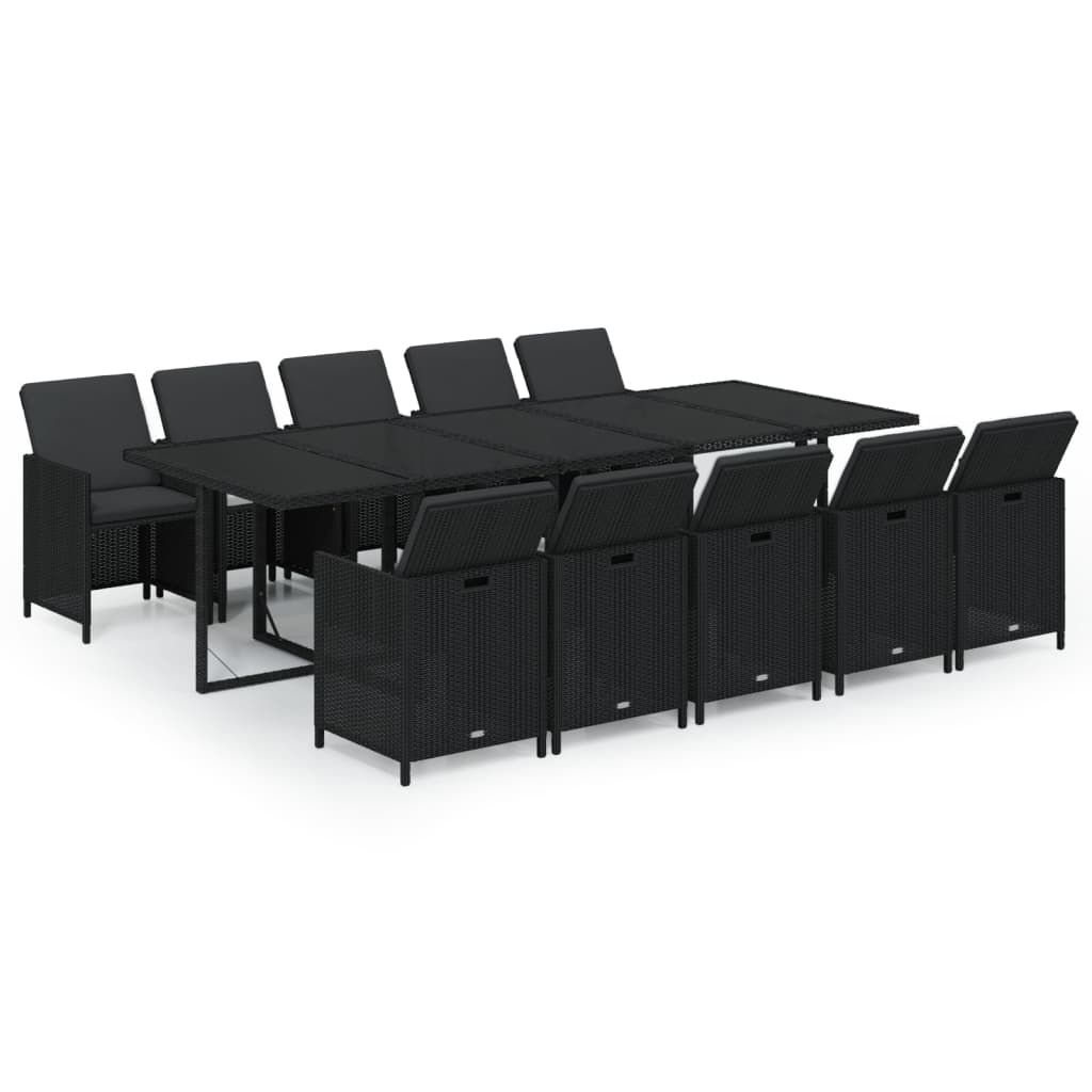 11-tlg. Garten-Essgruppe mit Kissen Poly Rattan Schwarz