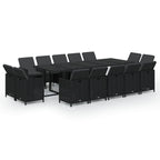 15-tlg. Garten-Essgruppe mit Kissen Poly Rattan Schwarz