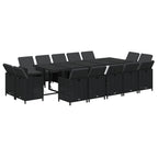 15-tlg. Garten-Essgruppe mit Kissen Poly Rattan Schwarz