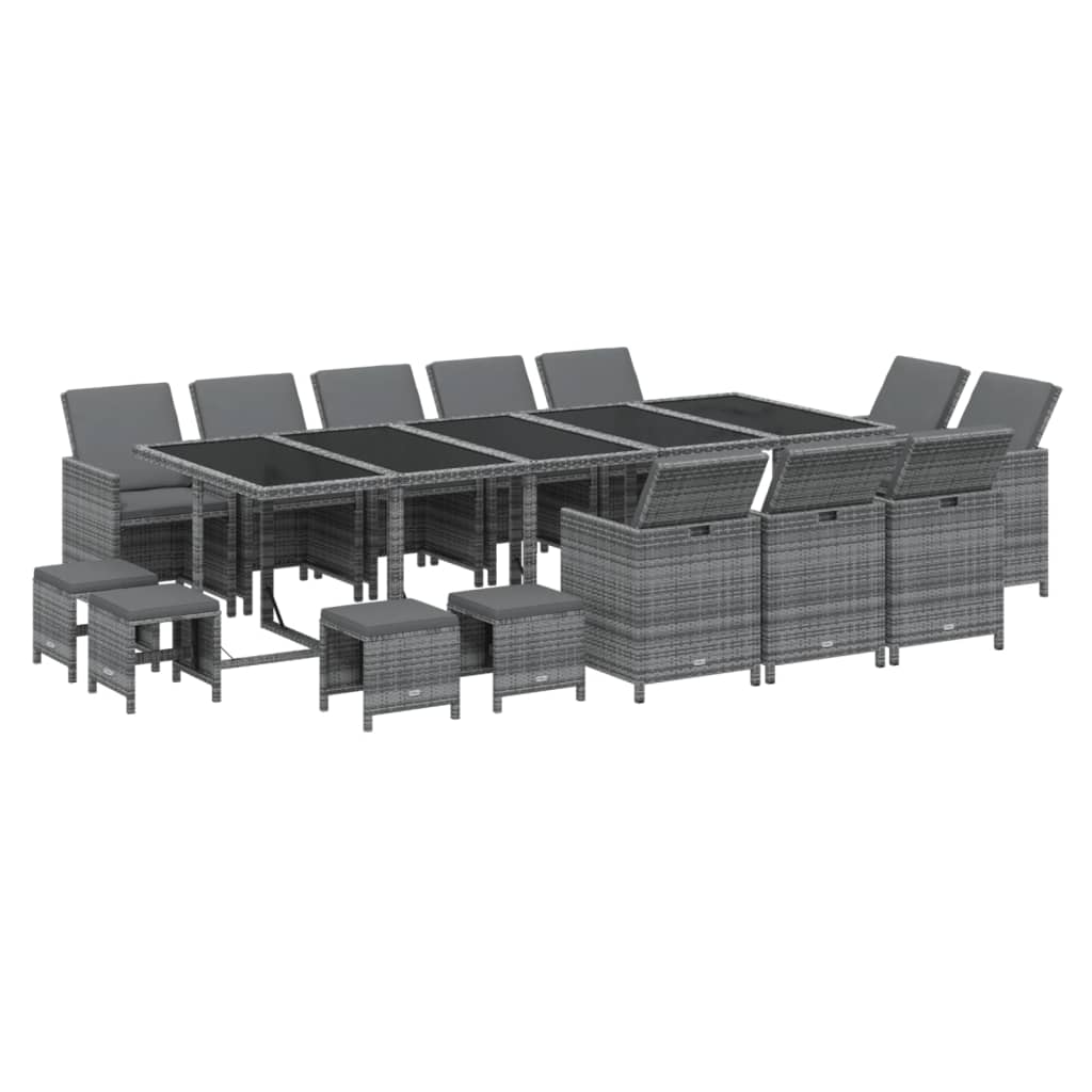 15-tlg. Garten-Essgruppe mit Kissen Poly Rattan Grau