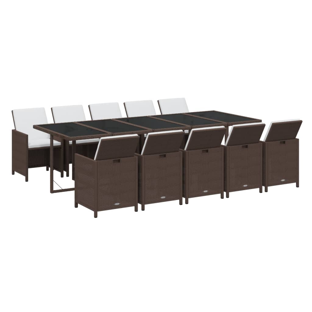 11-tlg. Garten-Essgruppe mit Kissen Poly Rattan Braun