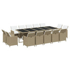 15-tlg. Garten-Essgruppe mit Kissen Poly Rattan Beige