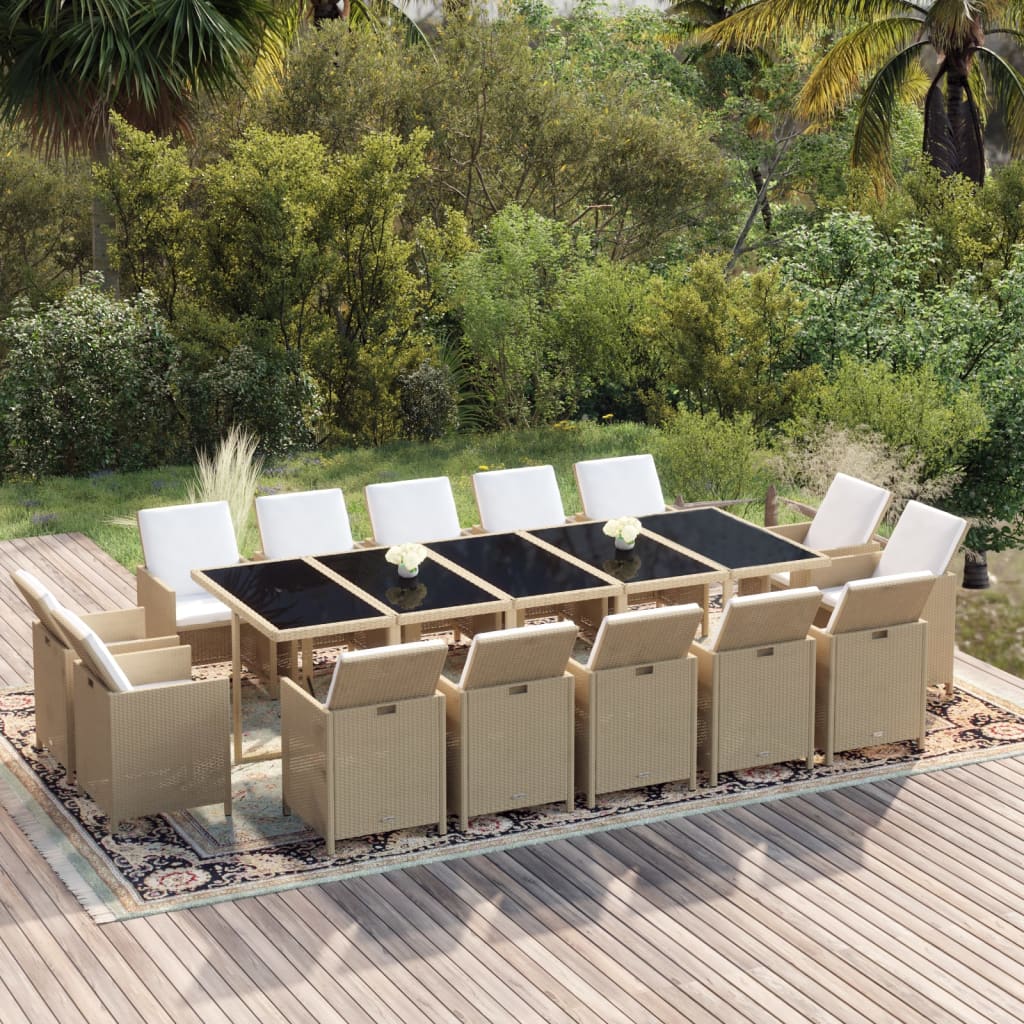 15-tlg. Garten-Essgruppe mit Kissen Poly Rattan Beige