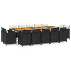 15-tlg. Garten-Essgruppe mit Kissen Poly Rattan Schwarz