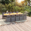 11-tlg. Garten-Essgruppe mit Auflagen Poly Rattan Grau