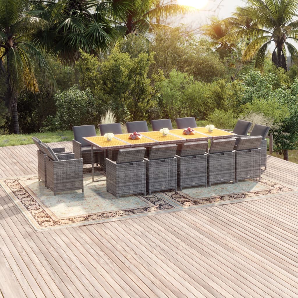 15-tlg. Garten-Essgruppe mit Auflagen Poly Rattan Grau