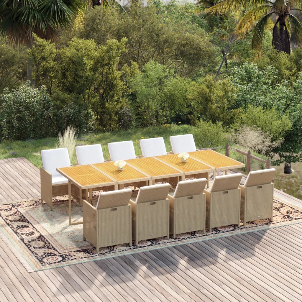 11-tlg. Garten-Essgruppe mit Kissen Poly Rattan Beige