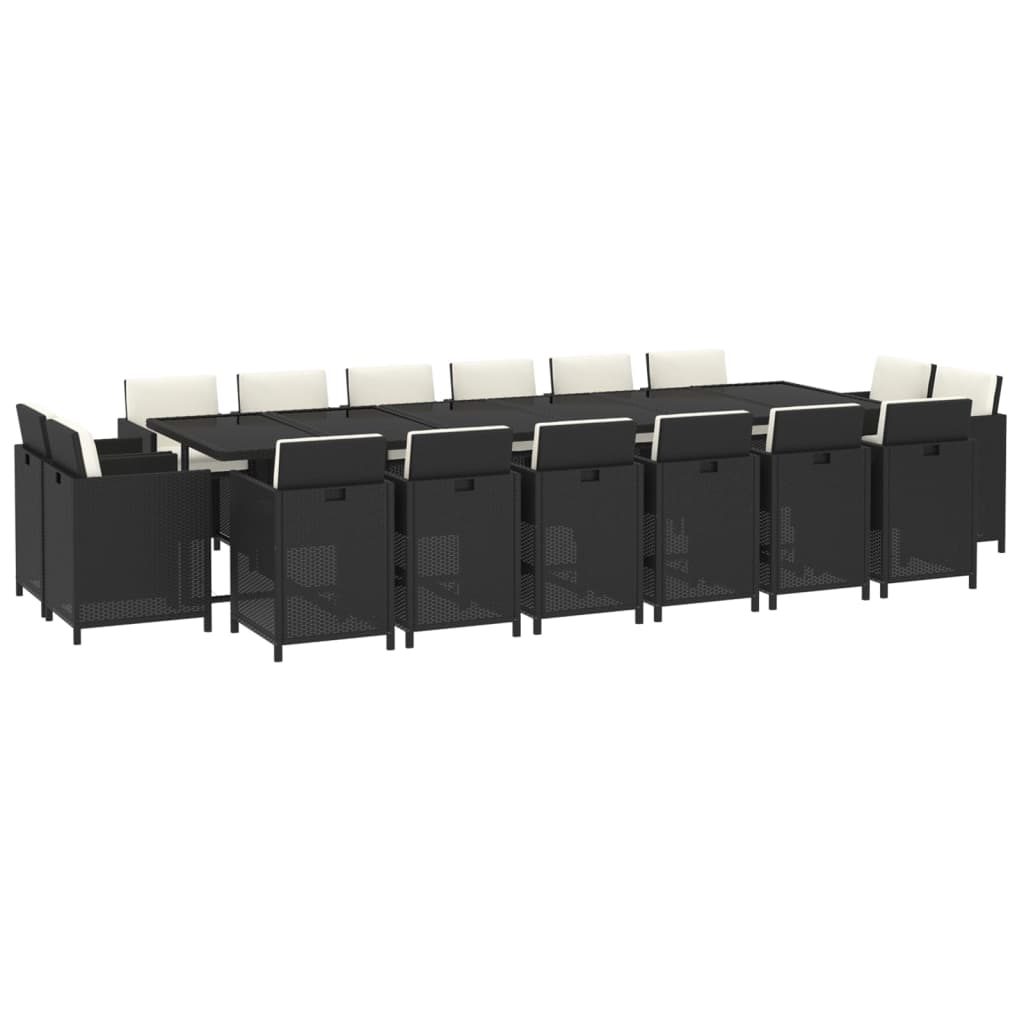 17-tlg. Garten-Essgruppe mit Kissen Poly Rattan Schwarz