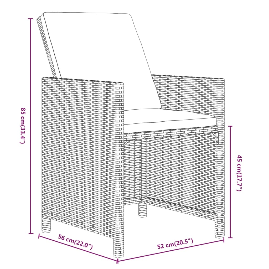17-tlg. Garten-Essgruppe mit Kissen Poly Rattan Schwarz