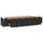 17-tlg. Garten-Essgruppe mit Kissen Poly Rattan Schwarz