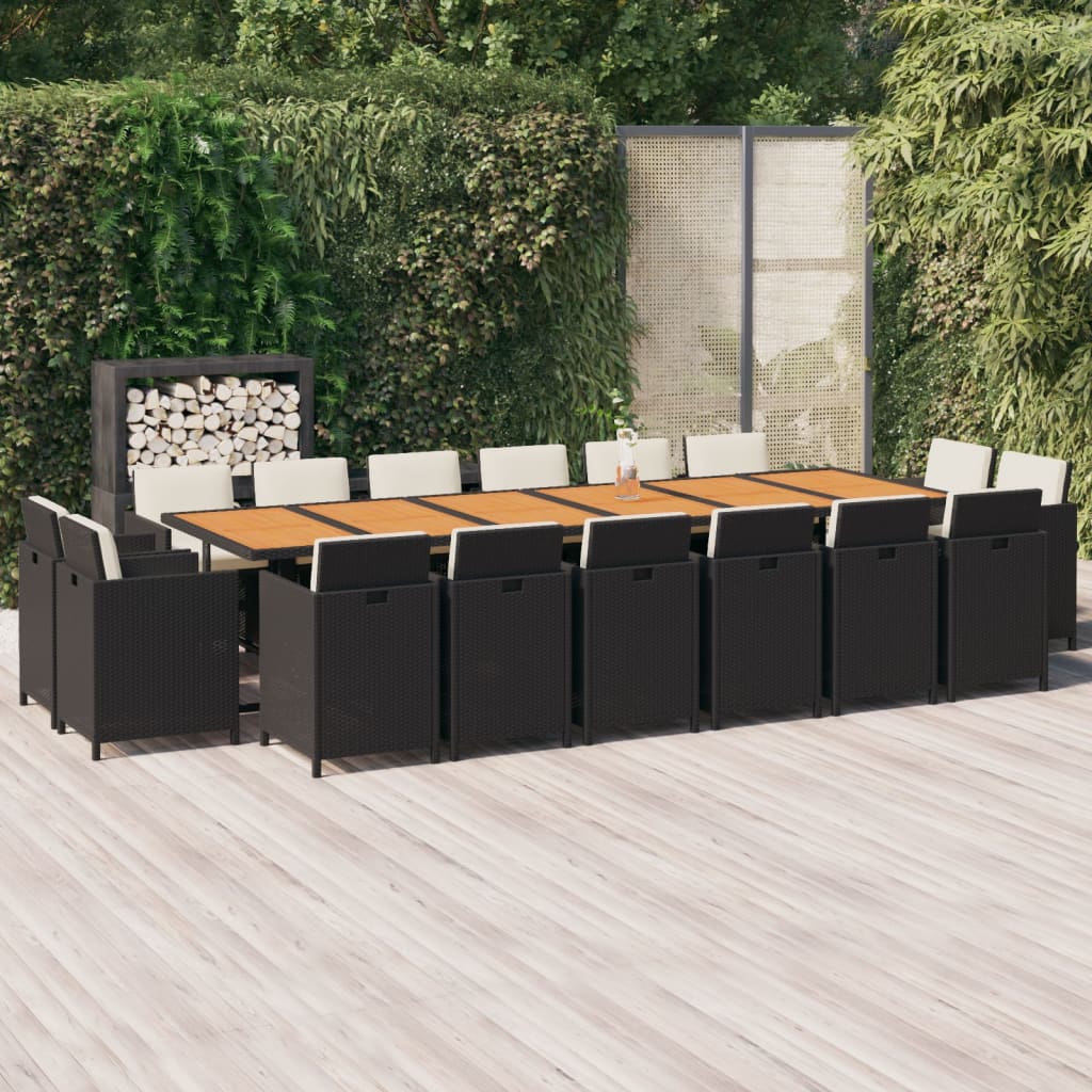 17-tlg. Garten-Essgruppe mit Kissen Poly Rattan Schwarz