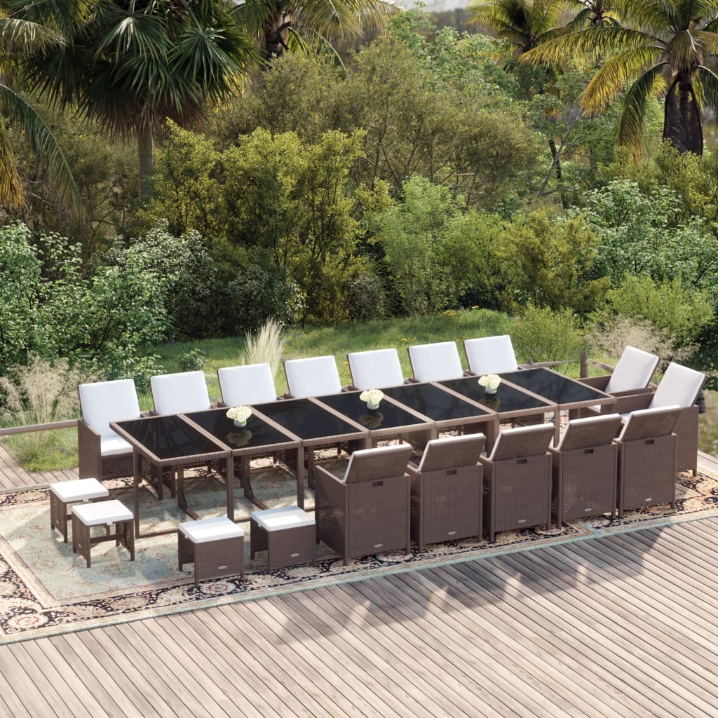 19-tlg. Garten-Essgruppe mit Kissen Poly Rattan Braun