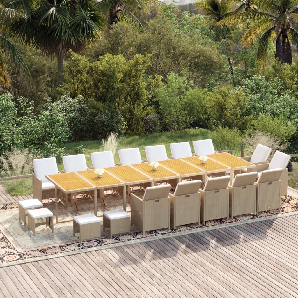 19-tlg. Garten-Essgruppe mit Kissen Poly Rattan Beige
