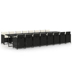 17-tlg. Garten-Essgruppe mit Kissen Schwarz Poly Rattan