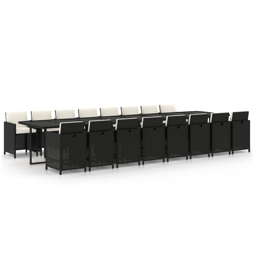 17-tlg. Garten-Essgruppe mit Kissen Schwarz Poly Rattan