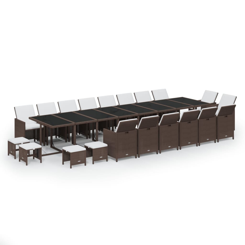 21-tlg. Garten-Essgruppe mit Kissen Poly Rattan Braun