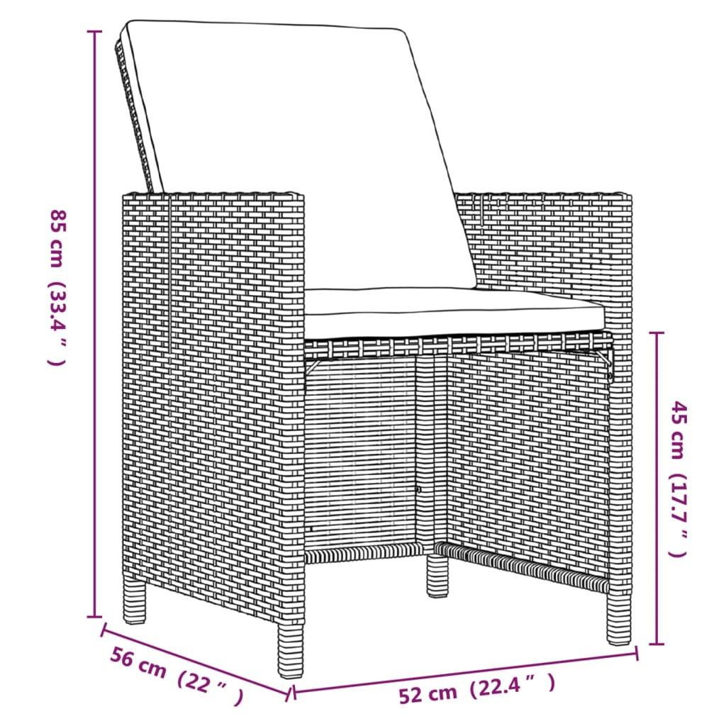 17-tlg. Garten-Essgruppe mit Kissen Schwarz Poly Rattan