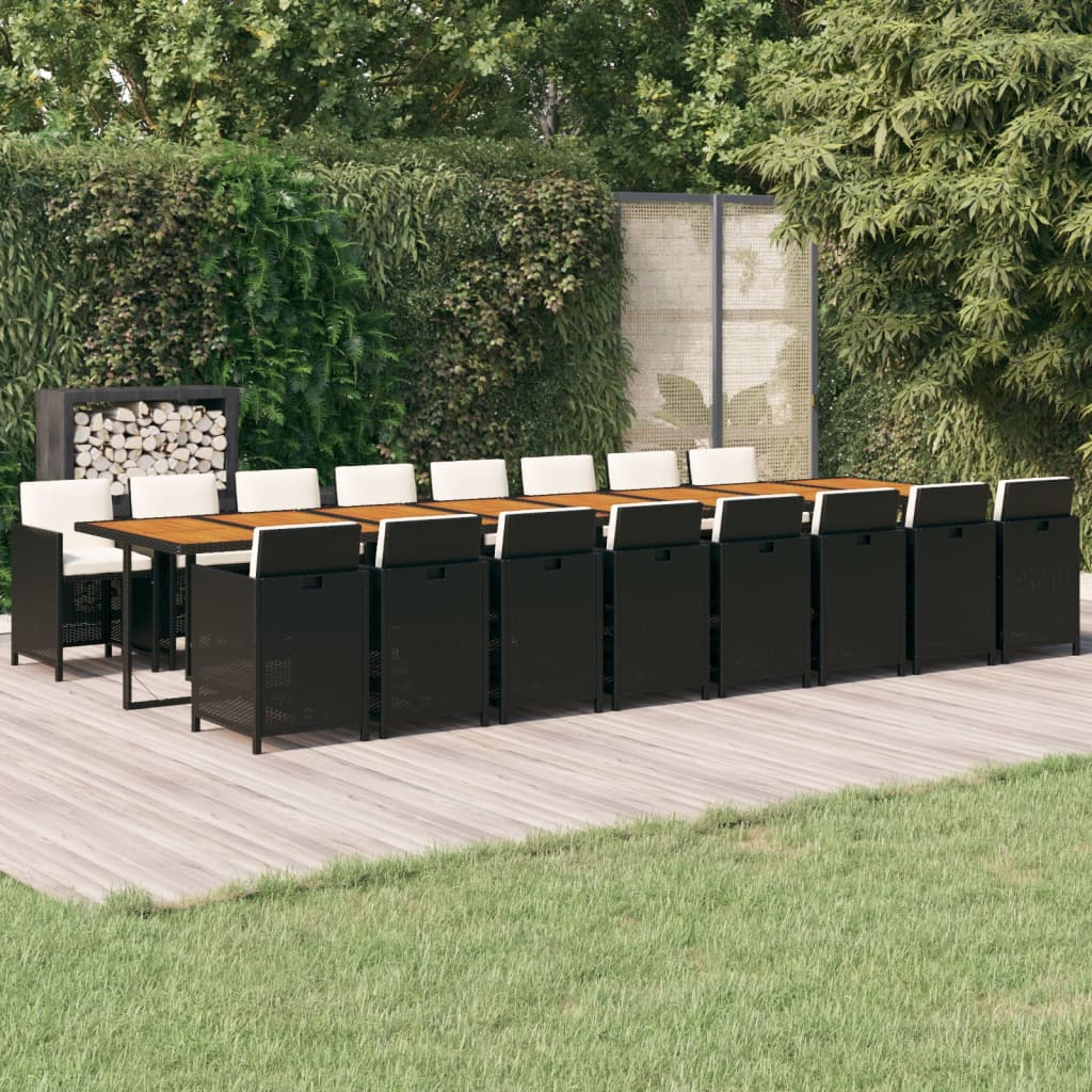 17-tlg. Garten-Essgruppe mit Kissen Schwarz Poly Rattan