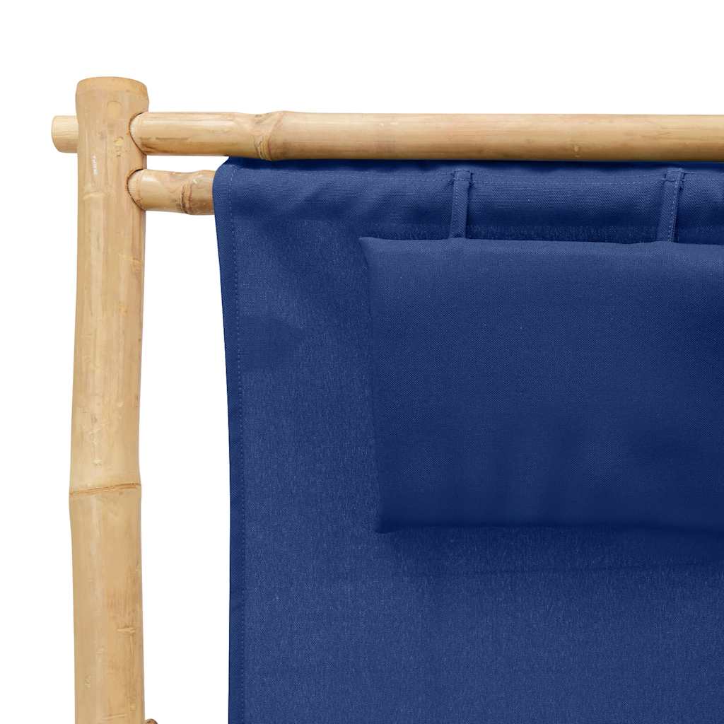 Liegestuhl Bambus und Canvas Marineblau