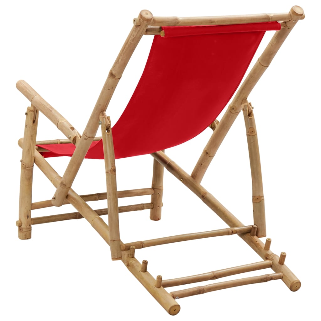Liegestuhl Bambus und Canvas Rot