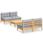 5-tlg. Garten-Lounge-Set mit Grauen Kissen Kiefernholz