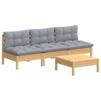 4-tlg. Garten-Lounge-Set mit Grauen Kissen Kiefernholz